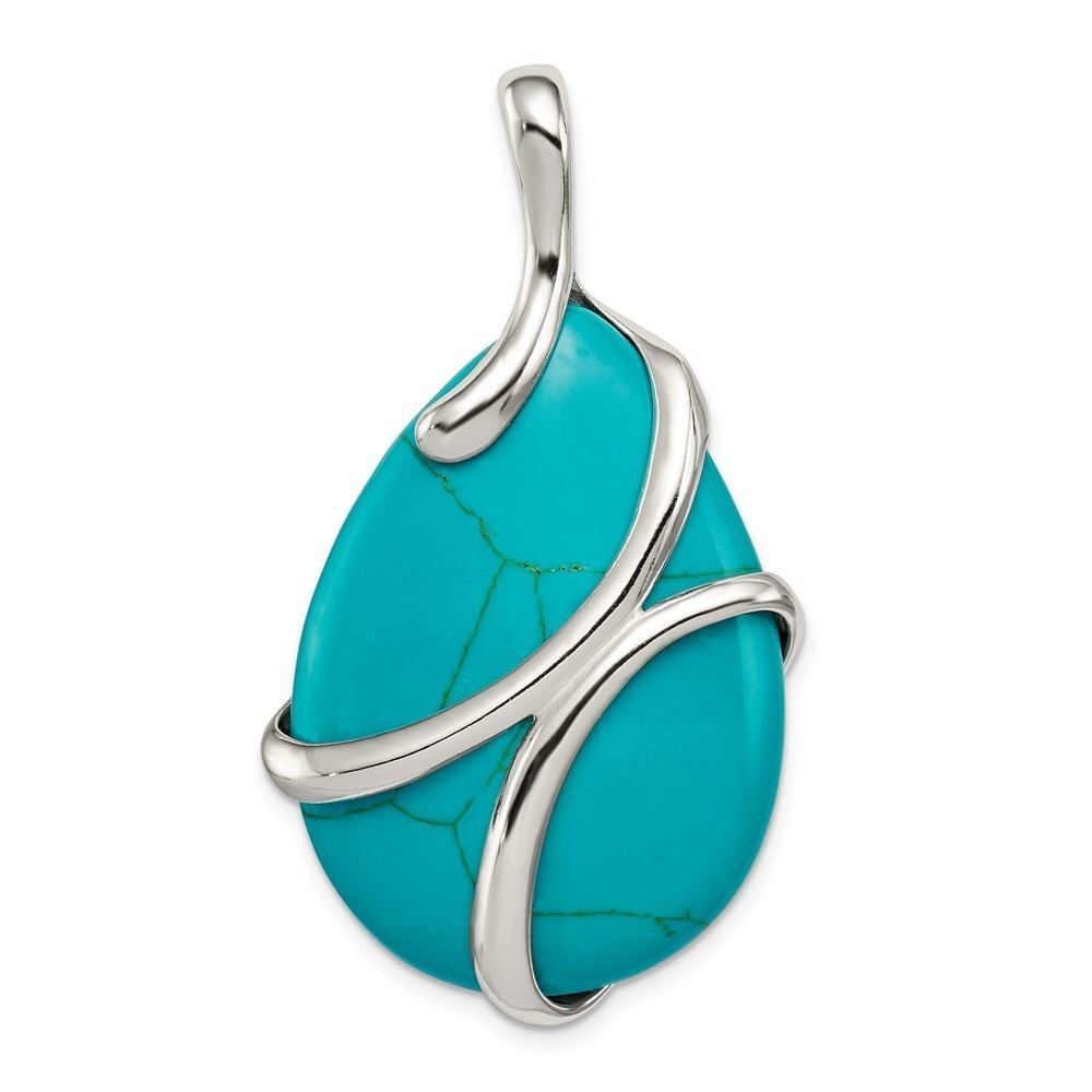 925 Sterling Silver Polished Synthetic Turquoise Pendant